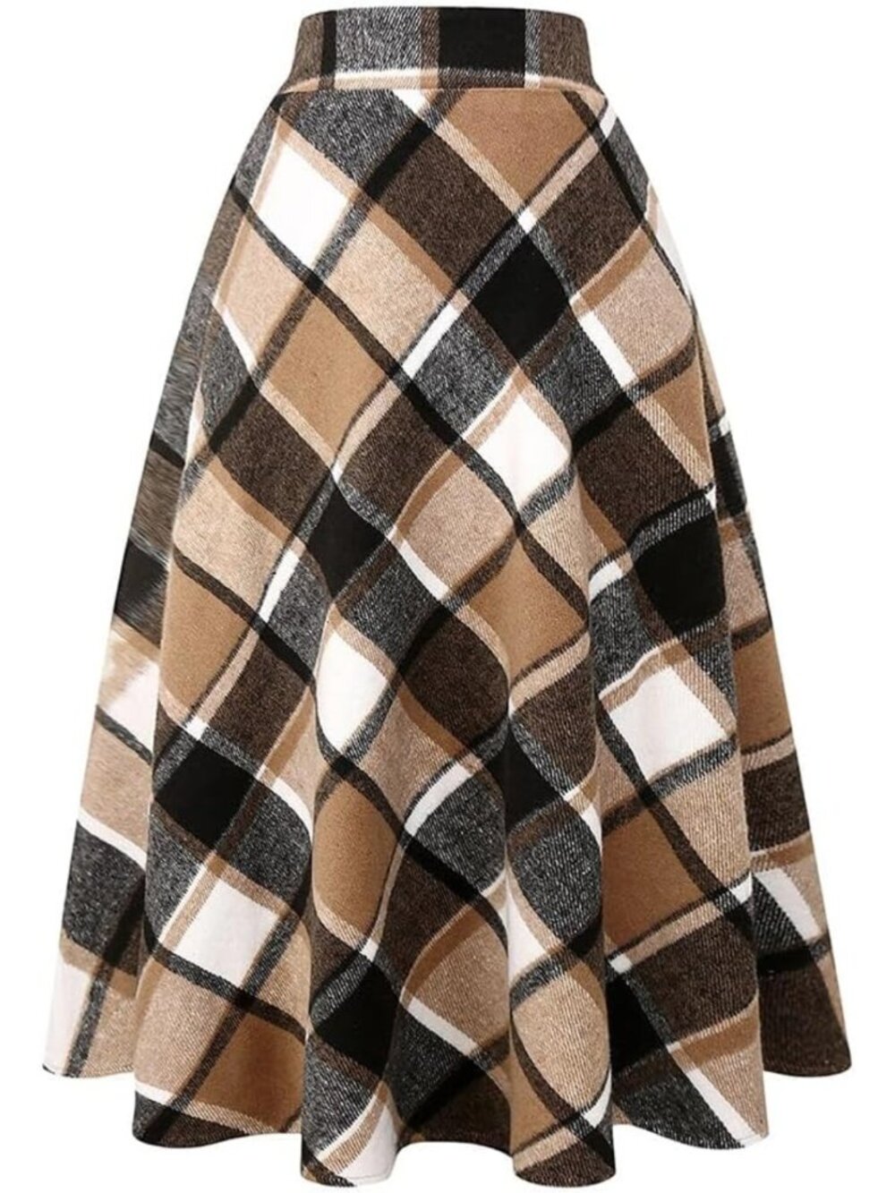 Warm A-Line Flared Plaid Wool Skirt for Women - High Elastic Waist, Winter/Fall